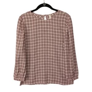 TREASURE & BOND Linen Blend Burgundy Plaid Print Long Sleeve Lightweight Top XS